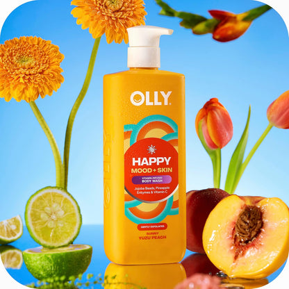 OLLY Exfoliating Body Wash Happy Mood + Skin jojoba beads, pineapple enzymes & vitamin C to exfoliate and reveal softer, glowing skin 17 Fl Oz