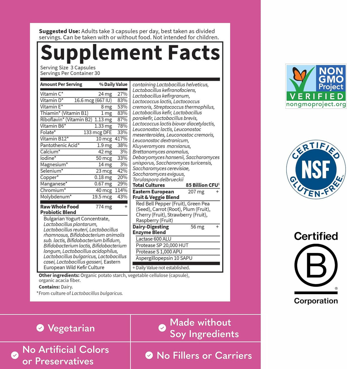 Garden of Life Raw Probiotics Women 50 & Wiser - 85 Billion Live Cultures - Probiotic Supplement with Bulgarian Yogurt & Eastern Europe Wild Kefir Culture - 90 Vegetarian Capsules
