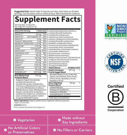 Garden of Life Raw Probiotics Women 50 & Wiser - 85 Billion Live Cultures - Probiotic Supplement with Bulgarian Yogurt & Eastern Europe Wild Kefir Culture - 90 Vegetarian Capsules