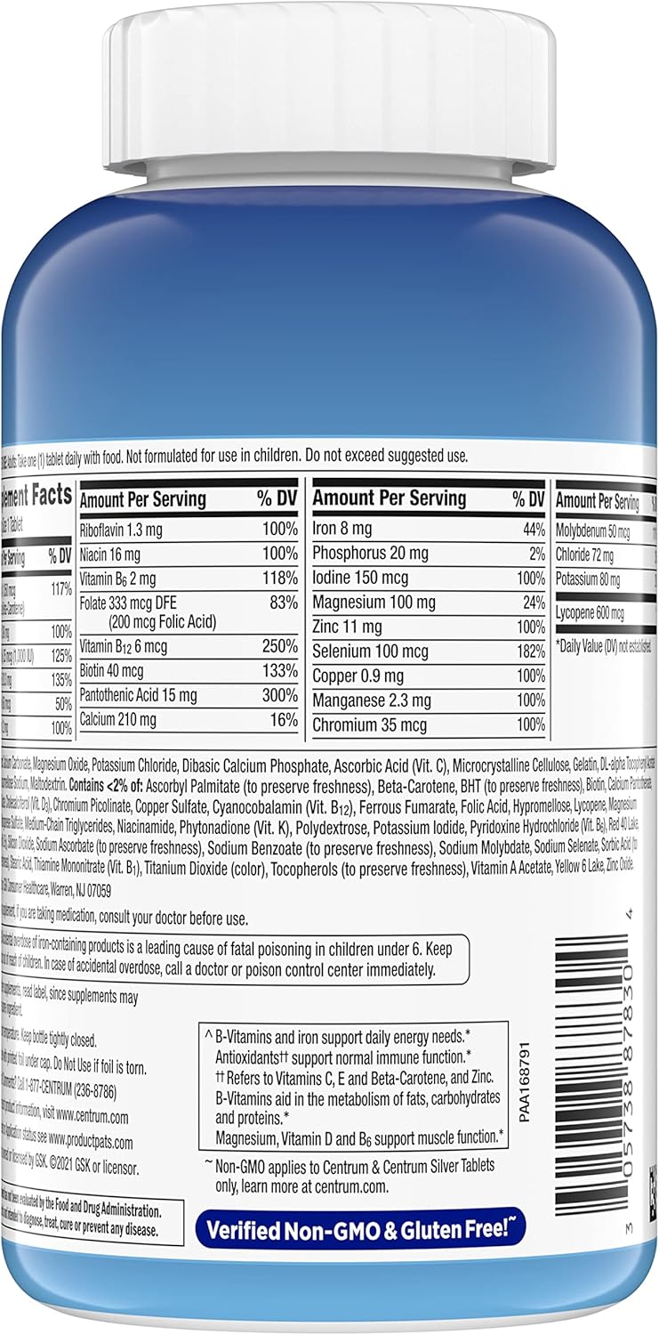 Centrum Multivitamin for Men, Multivitamin/Multimineral Supplement with Vitamin D3, B Vitamins and Antioxidants, Gluten Free, Non-GMO Ingredients - 250 Count