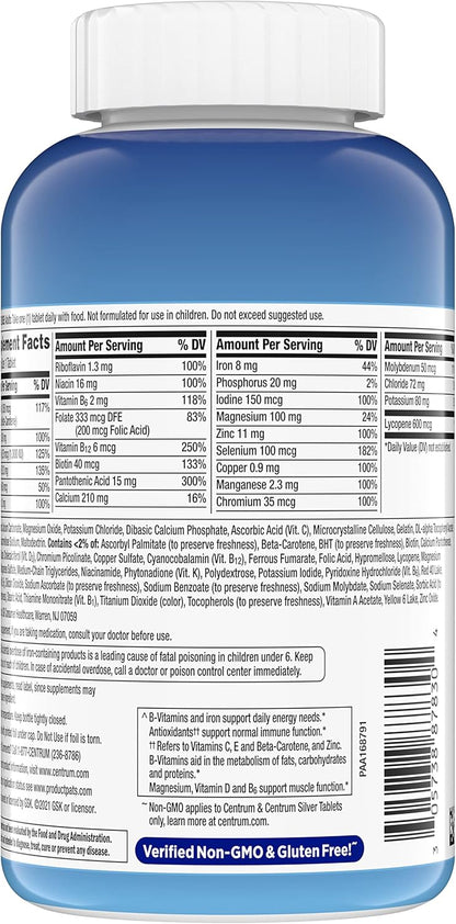 Centrum Multivitamin for Men, Multivitamin/Multimineral Supplement with Vitamin D3, B Vitamins and Antioxidants, Gluten Free, Non-GMO Ingredients - 250 Count