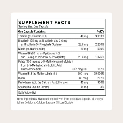 THORNE - B-Complex #12 - Vitamin B Complex with Choline Supplement - Supports Cellular Energy Production & a Healthy Nervous System* - Third-Party Certified - Gluten, Dairy & Soy-Free - 60 Capsules