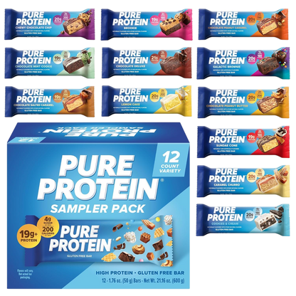 Pure Protein Deluxe Protein Bars, Chocolate, Cookies & Cream, Birthday Cake, Caramel Churro, Samples Pack