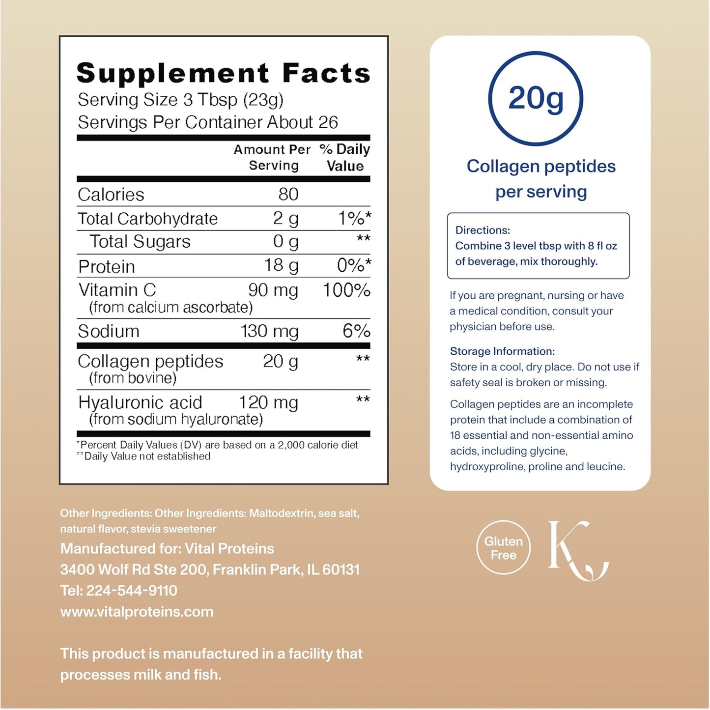 Vital Proteins Collagen Peptides Advanced, Hydrolyzed Peptides with Hyaluronic Acid and Vitamin C - Vanilla Flavor Powder, 21oz
