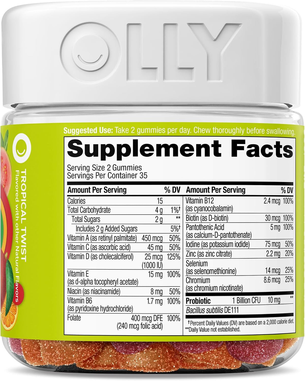 OLLY Multi + Probiotic Adult Multivitamin Gummy, Digestive and Immune System Support,* Chewable Supplement, Tropical Flavored, 35 Day Supply - 70 Count