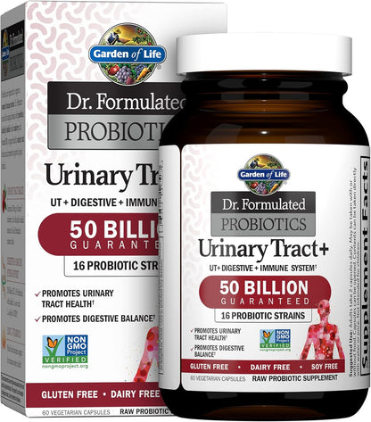 Garden of Life Dr. Formulated Probiotics Urinary Tract+ - 50 Billion CFU - Supports Digestive, Immune & Urinary Tract Health - Shelf Stable - 60 Vegetarian Capsules