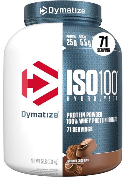 Dymatize ISO100 Whey Protein Powder Isolate, Gourmet Chocolate, 25g of Protein, 20 Servings, 5.5g BCAAs, Less Than 120 Cal., Gluten Free, 1g Fat, 1g Sugar, 2g Carb