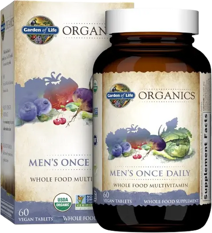 Garden of Life Once Daily Whole Food Multivitamin for Men, Organic Mens Vitamins & Minerals, Vitamin C, Zinc, Vegan, for Health & Well-Being