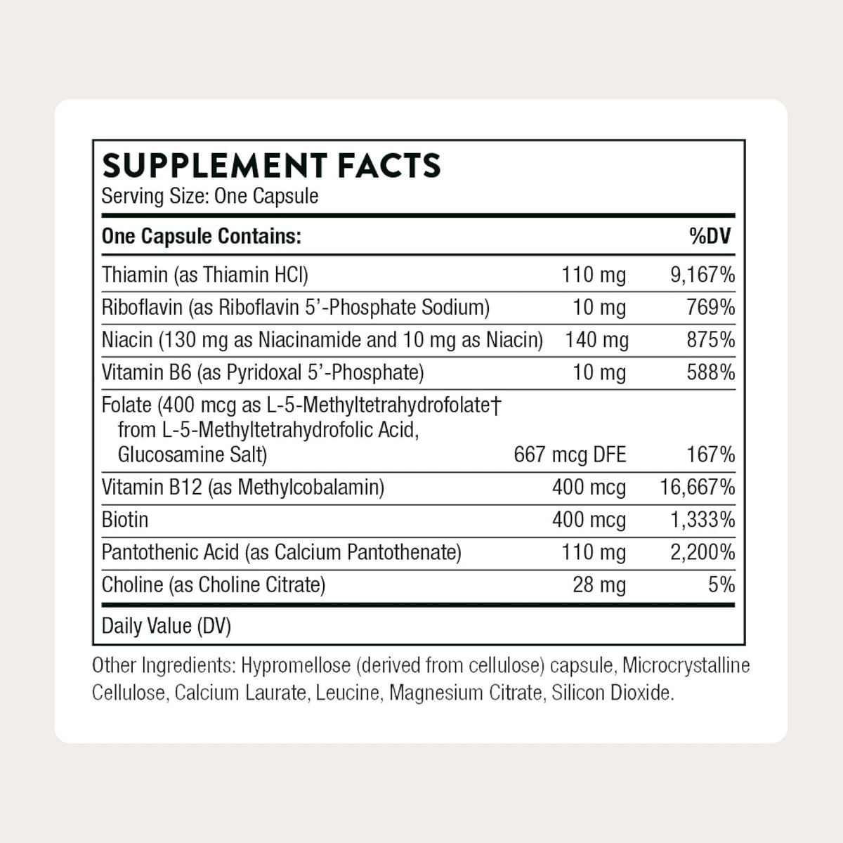 THORNE - Basic B-Complex - Tissue-Ready Vitamin B Complex Supplement with Choline - Supports Cellular Energy Production, Brain Health & Red Blood Cell Formation* - Gluten-Free - 60 Servings