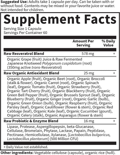 Garden of Life Heart Resveratrol Supplement - Powerful Antioxidant Support With 350mg Raw Fermented Trans-Resveratrol Plus Probiotics and Enzymes for Heart Health and Healthy Aging, 60 Vegan Capsules