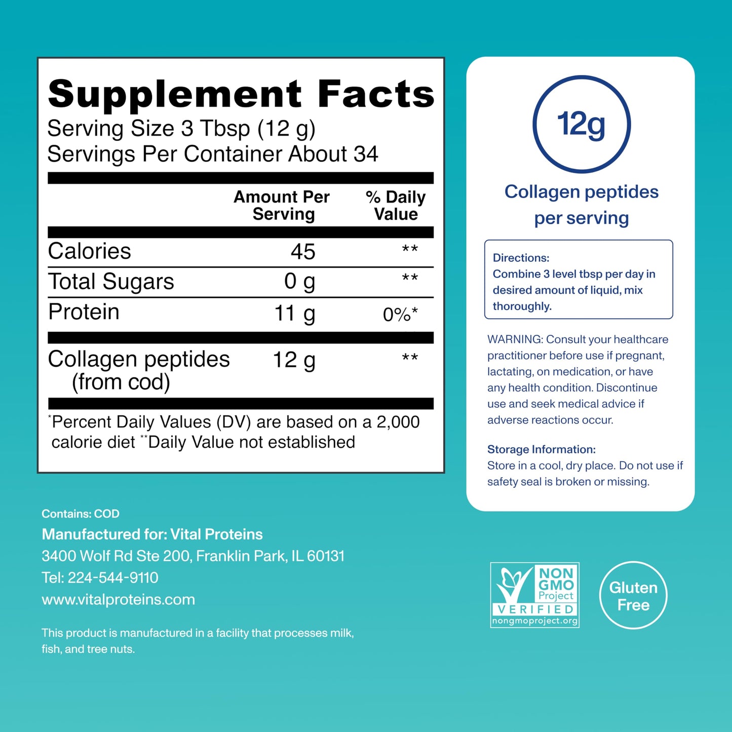 Vital Proteins Marine Collagen Peptides Powder Supplement for Skin Hair Nail Joint - Hydrolyzed Collagen - 12g per Serving - 7.8 oz Canister