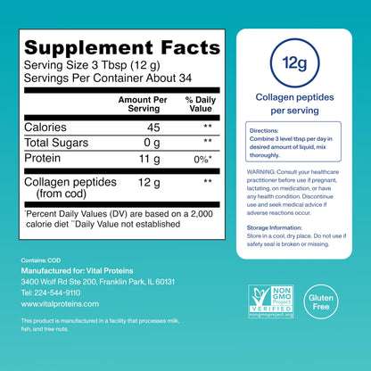 Vital Proteins Marine Collagen Peptides Powder Supplement for Skin Hair Nail Joint - Hydrolyzed Collagen - 12g per Serving - 7.8 oz Canister