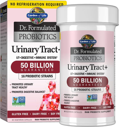 Garden of Life Dr. Formulated Probiotics Urinary Tract+ - 50 Billion CFU - Supports Digestive, Immune & Urinary Tract Health - Shelf Stable - 60 Vegetarian Capsules