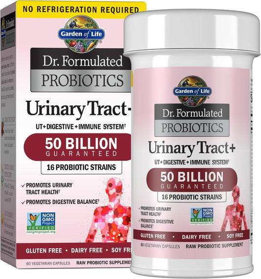 Garden of Life Dr. Formulated Probiotics Urinary Tract+ - 50 Billion CFU - Supports Digestive, Immune & Urinary Tract Health - Shelf Stable - 60 Vegetarian Capsules