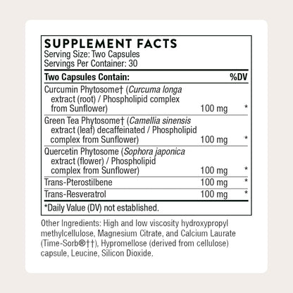 THORNE - Resveratrol Complex - Supports Healthy Aging* - Trans-Resveratrol Supplement with Green Tea, Quercetin & Curcumin Phytosome - Third-Party Certified - Gluten, Dairy & Soy-Free - 60 Capsules