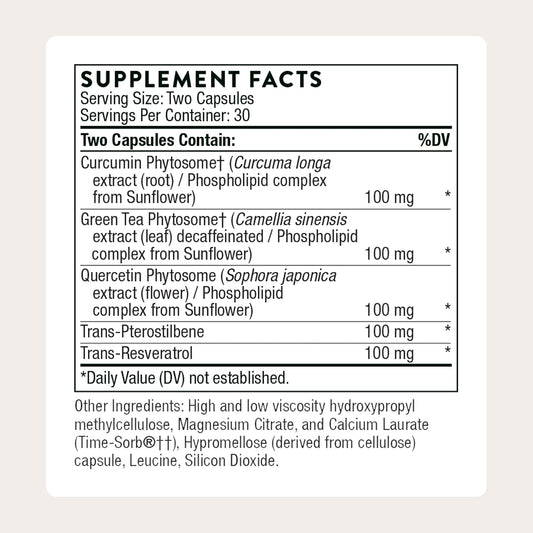 THORNE - Resveratrol Complex - Supports Healthy Aging* - Trans-Resveratrol Supplement with Green Tea, Quercetin & Curcumin Phytosome - Third-Party Certified - Gluten, Dairy & Soy-Free - 60 Capsules