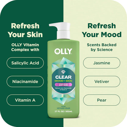 OLLY Body Wash Clear Mood + Skin with salicylic acid, niacinamide & vitamin A for smoother skin 17 Fl Oz