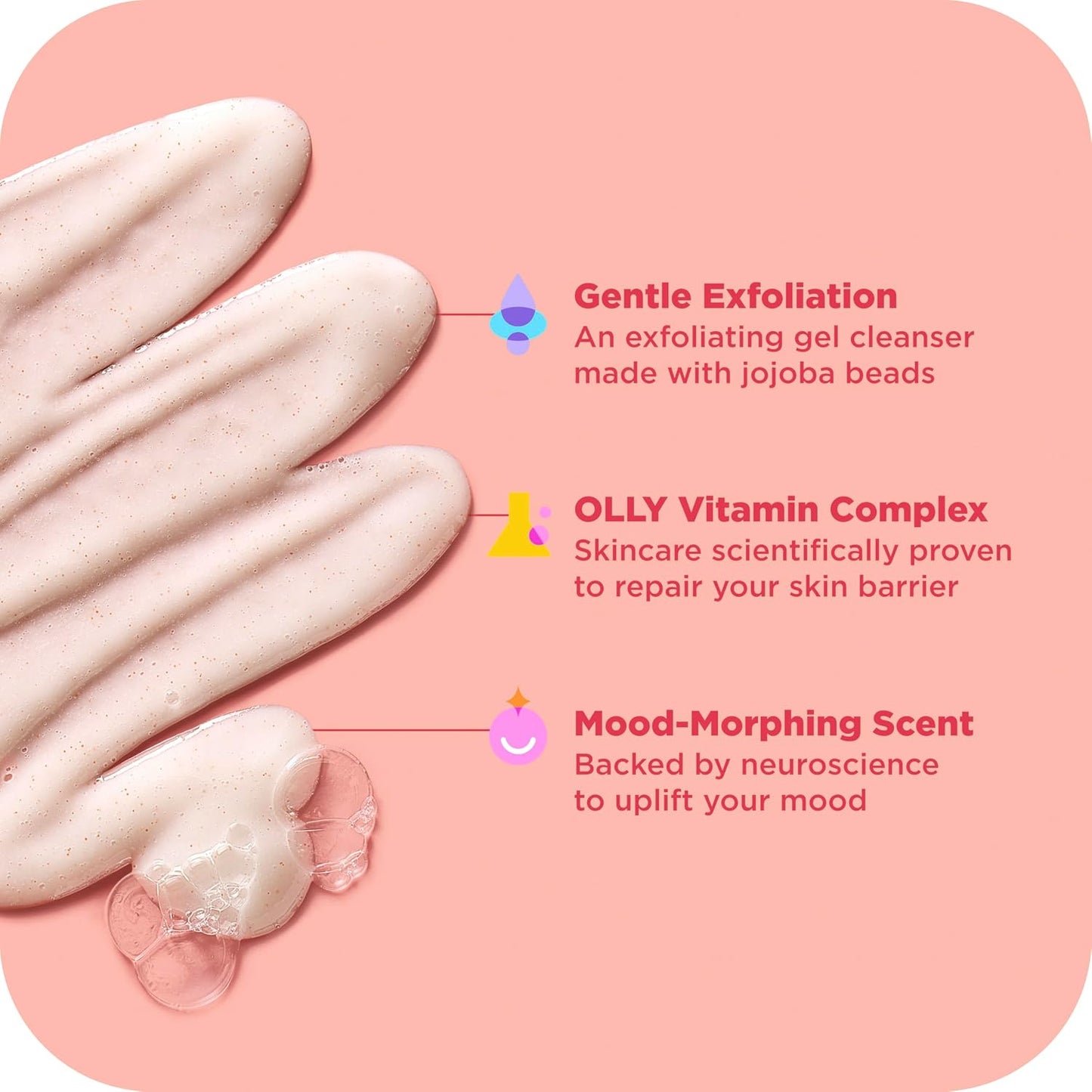 OLLY Exfoliating Body Wash Happy Mood + Skin jojoba beads, pineapple enzymes & vitamin C to exfoliate and reveal softer, glowing skin 17 Fl Oz