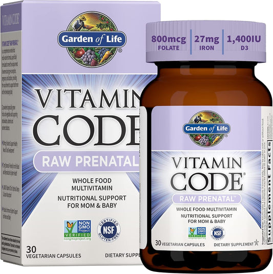 Garden of Life Vitamin Code Raw Prenatal Multivitamin for Women with Iron, Folate, Probiotics and Whole Food Nutrients - Immune and Cellular Energy Support, Non-GMO, Gluten-Free, Kosher, 10 Day Supply