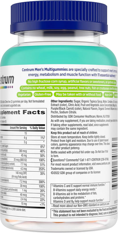 Centrum Men's Multivitamin Gummies, Immune, Energy, Healthy Appearance Support, 100 Count, 50 Day Supply
