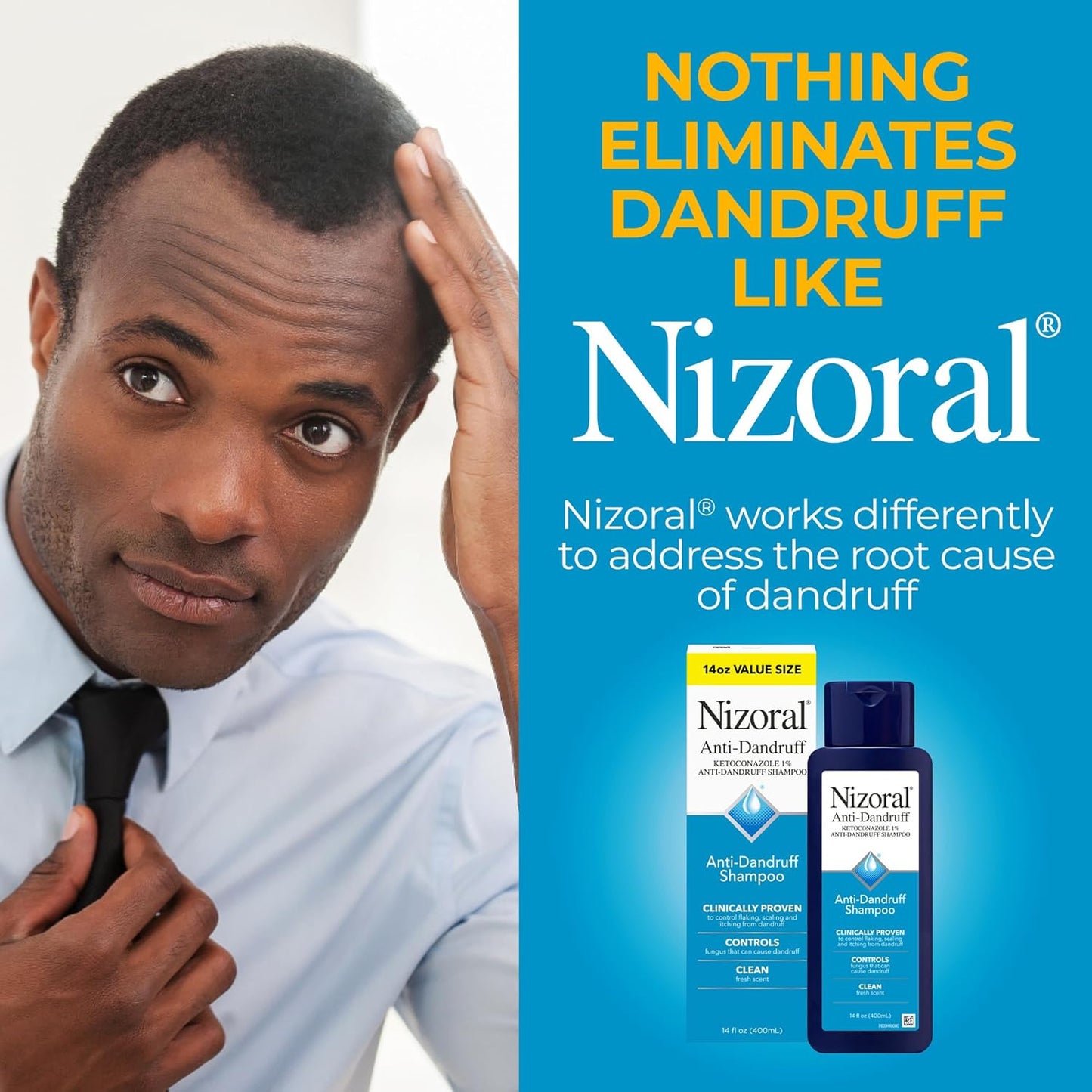 Nizoral Anti-Dandruff Shampoo with 1% Ketoconazole, 14 Fl Oz, Fresh Scent/Peppermint and Tea Tree Scent, Anti Fungal Shampoo