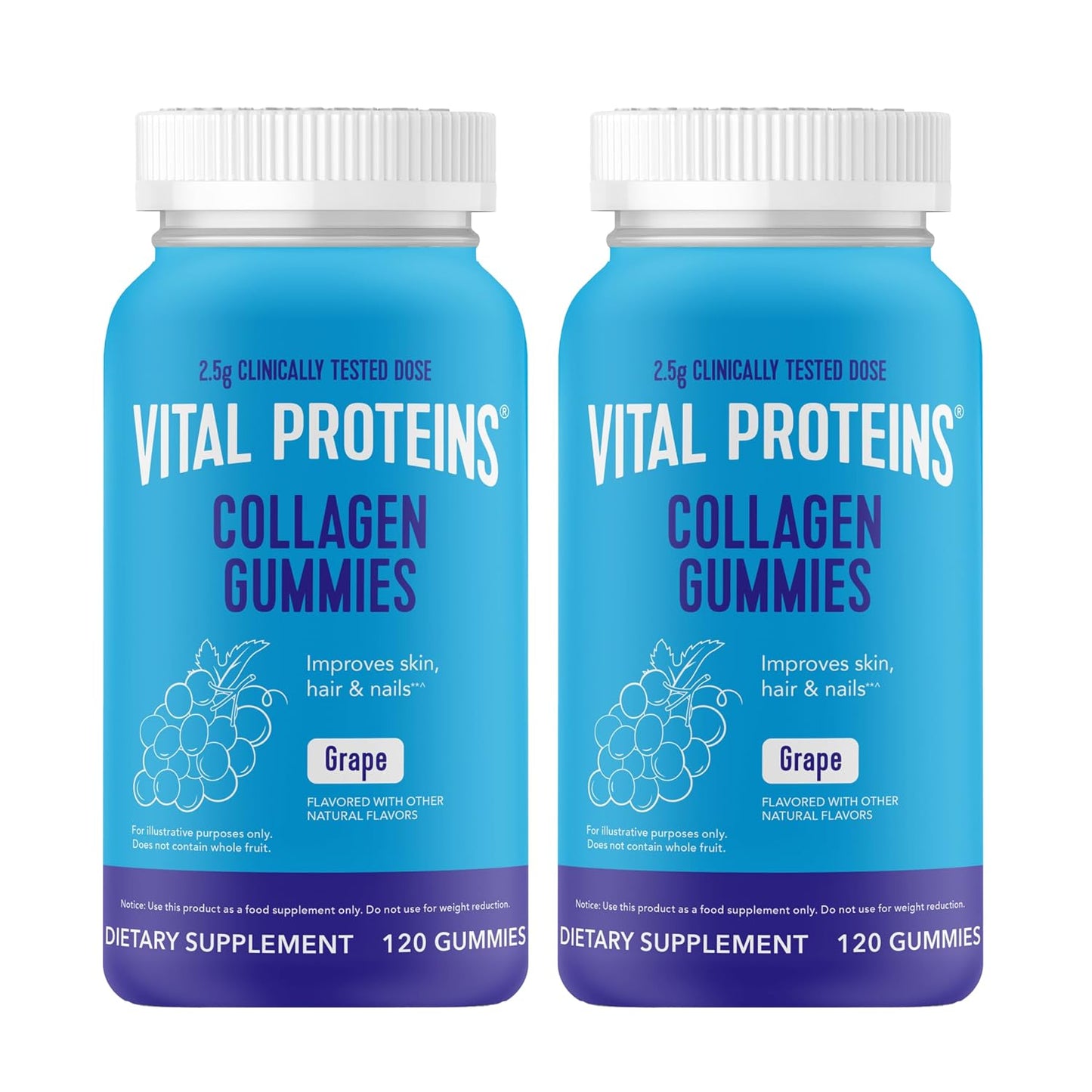 Vital Proteins Collagen Gummies, 2.5g of Clinically-Tested Collagen for Hair, Skin, Nails & Wrinkles, 120 ct, 30-Day Supply, Grape Flavor