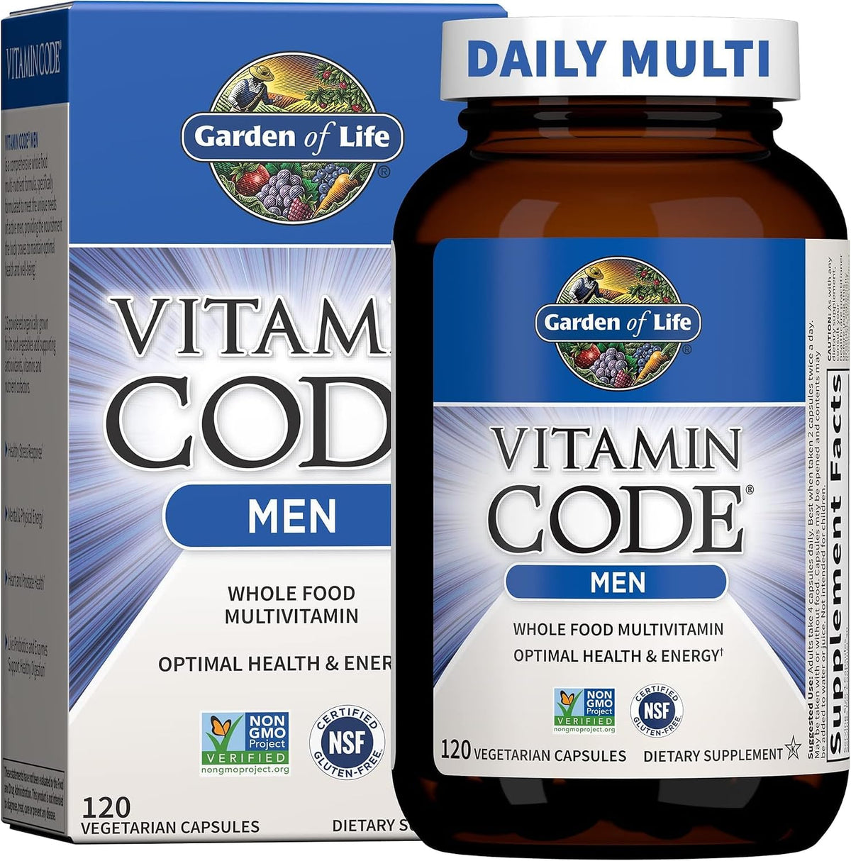 Garden of Life Vitamin Code Whole Food Multivitamin for Men, Fruit & Veggie Blend and Probiotics for Energy, Heart, Prostate Health, 120 Count