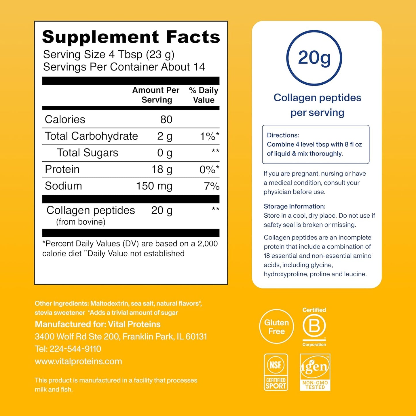 Vital Proteins Collagen Peptides Powder Vanilla - Supports Hair, Skin, Nails, Bones, Joints, Powder for Women