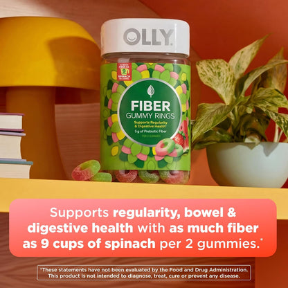 Olly, Fiber Gummy Rings, 5g Fos Prebiotic Fiber, Digestive Health Supplement,* Strawberry Watermelon Flavored, 25 Day Supply, 50 Count
