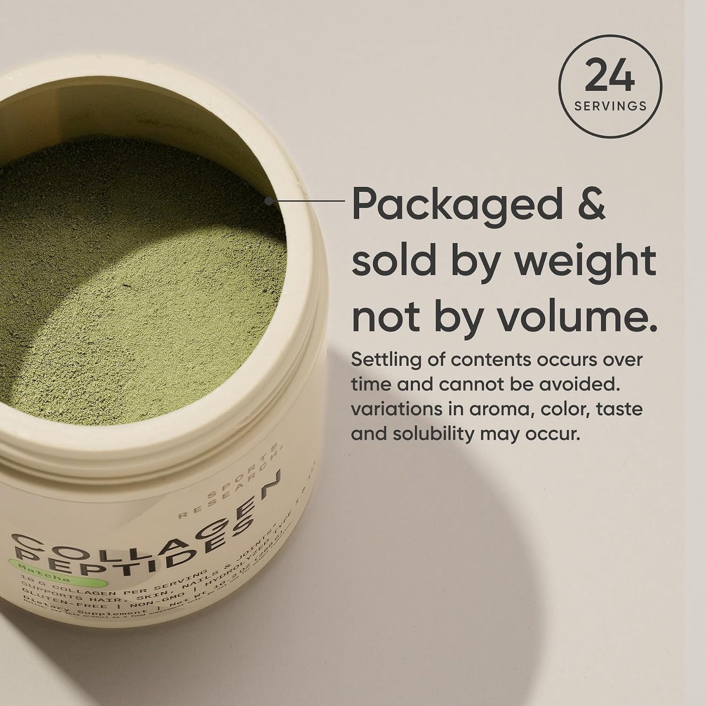 Sports Research® Organic Collagen Peptides w/Matcha Green Tea - 10.2oz | 10g Grass-Fed Collagen & 2g of Ceremonial-grade Japanese Matcha | Hair, Skin & Joint Support | Sugar-Free, Easy to Mix