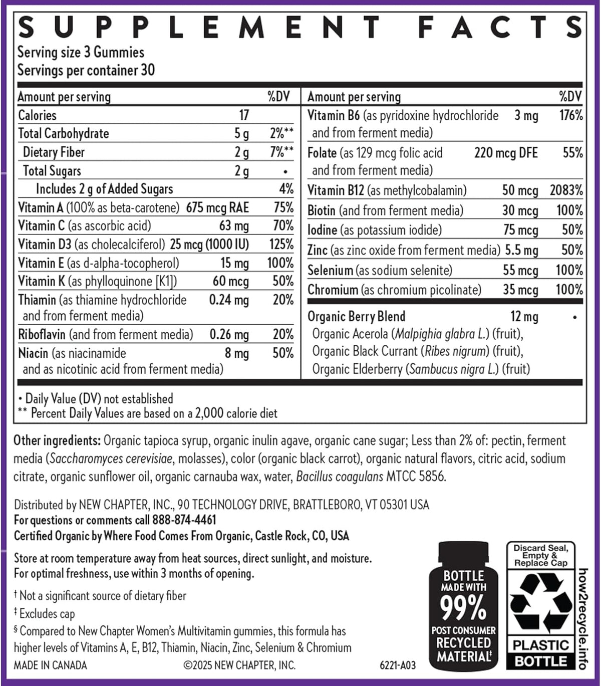 New Chapter Women’s 50+ Multivitamin Gummies – 52% Less Sugar, Women’s Healthy Aging Gummy Vitamins with Vitamin C, B Vitamins & Zinc, Non-GMO, Gluten Free, Berry Citrus Flavored, 90 ct