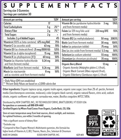 New Chapter Women’s 50+ Multivitamin Gummies – 52% Less Sugar, Women’s Healthy Aging Gummy Vitamins with Vitamin C, B Vitamins & Zinc, Non-GMO, Gluten Free, Berry Citrus Flavored, 90 ct