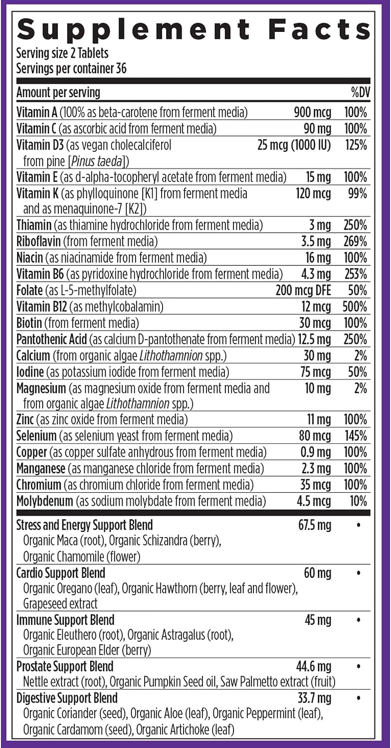 New Chapter Men's Multivitamin Advanced Formula for Stress, Brain, Immune, Heart & Energy Support, Higher Levels of Whole-Food Fermented Essential Nutrients for Men + Selenium + B Vitamins, 72 ct