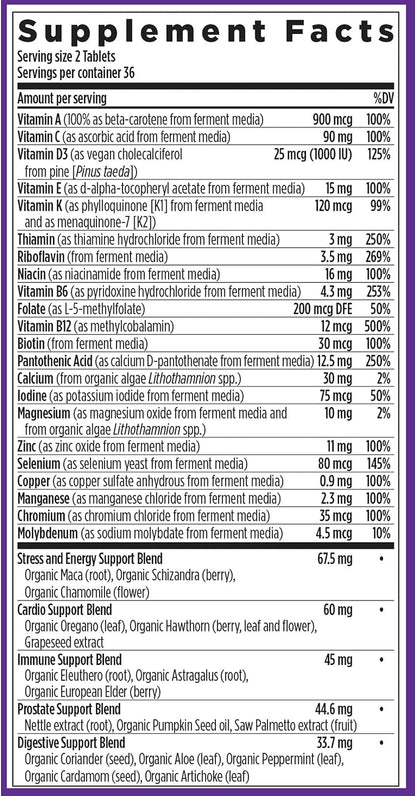 New Chapter Men's Multivitamin Advanced Formula for Stress, Brain, Immune, Heart & Energy Support, Higher Levels of Whole-Food Fermented Essential Nutrients for Men + Selenium + B Vitamins, 72 ct