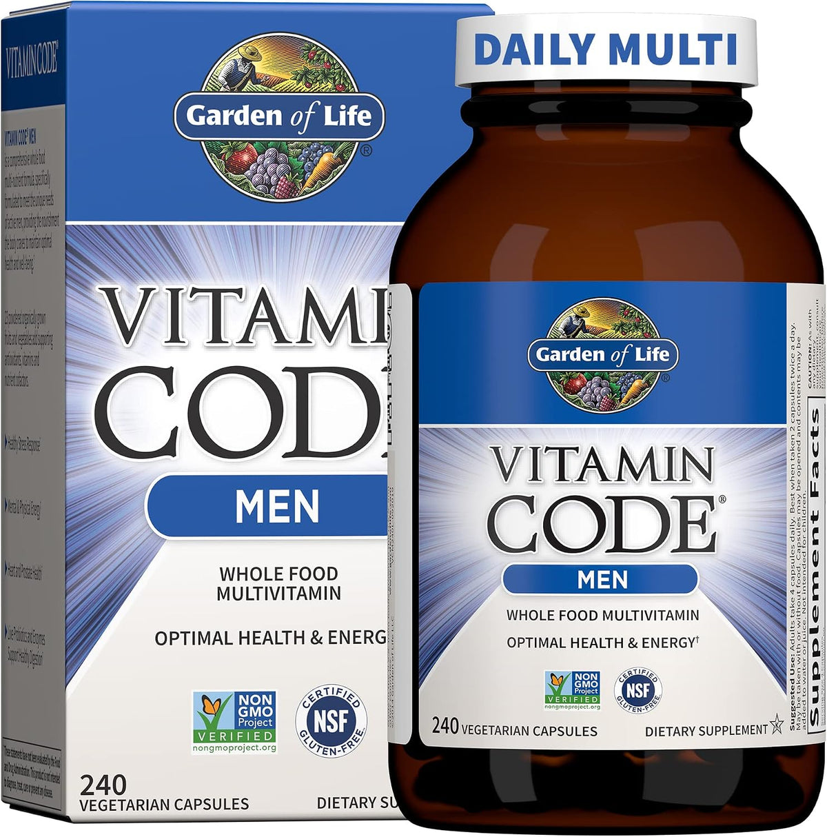 Garden of Life Vitamin Code Whole Food Multivitamin for Men, Fruit & Veggie Blend and Probiotics for Energy, Heart, Prostate Health, 120 Count