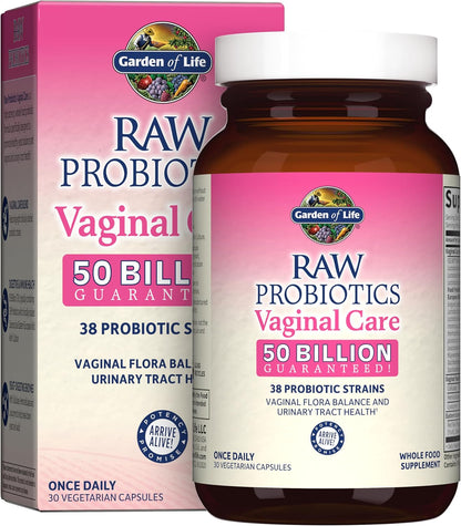 Garden of Life Raw Probiotics Vaginal Care - 50 Billion CFU - 38 Probiotic Strains - Supports Vaginal & Urinary Tract Health - Shelf Stable - 30 Vegetarian Capsules