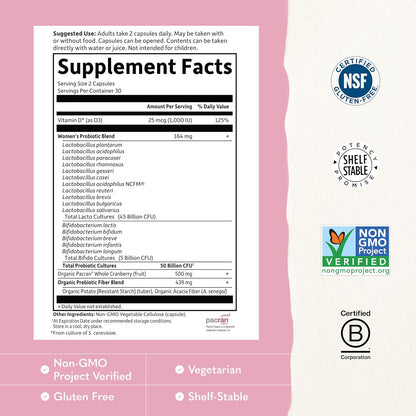 Garden of Life Dr. Formulated Probiotics Urinary Tract+ - 50 Billion CFU - Supports Digestive, Immune & Urinary Tract Health - Shelf Stable - 60 Vegetarian Capsules