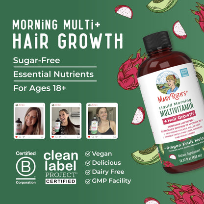 MARYRUTH'S Liquid Multivitamin+Hair Growth | Biotin 10000mcg | Lustriva Hair Growth Supplement | Clinically Tested in Women for Thicker Hair&Facial Wrinkle | Skin Care | Ages 18+