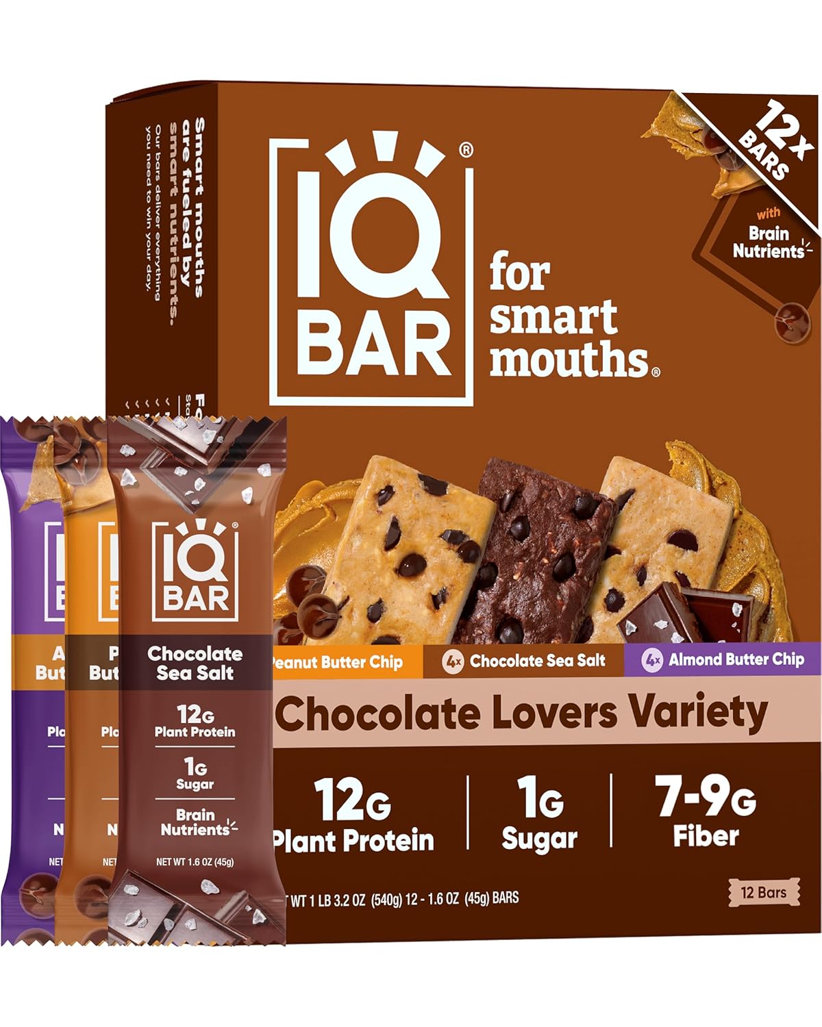 IQBAR Clean Plant Protein Bars - Chocolate Lovers Variety - 12/24/36 Count - Keto, Vegan, High Fiber, Gluten and Dairy Free, Low Sugar Snack - Brain and Body Nutrients for Focus, Energy, Meal Replacement