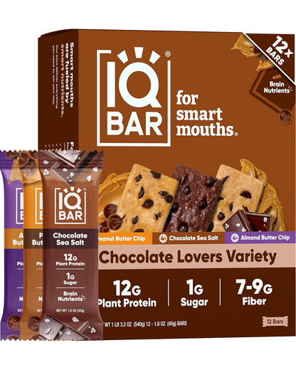 IQBAR Clean Plant Protein Bars - Chocolate Lovers Variety - 12/24/36 Count - Keto, Vegan, High Fiber, Gluten and Dairy Free, Low Sugar Snack - Brain and Body Nutrients for Focus, Energy, Meal Replacement