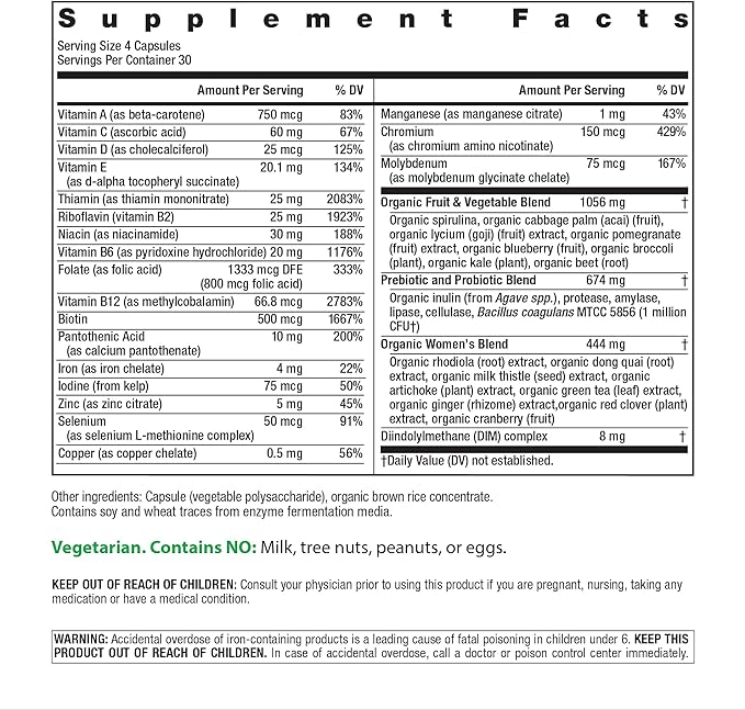 Rainbow Light Multivitamin for Women | 120 Capsules | with Organic Fruits and Vegetables | Vegetarian, Non-GMO