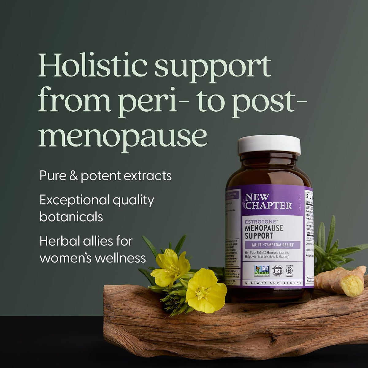 New Chapter Menopause Supplement - Estrotone Herbal Hormone Balance for Women in Perimenopause, with Black Cohosh for Hot Flash Relief & to Reduce Night Sweats + Vitex, No Added Hormones - 30 ct