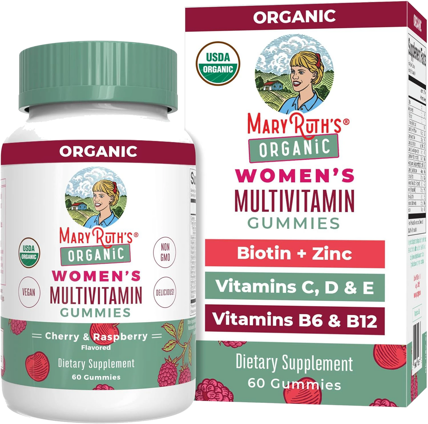 MARYRUTH'S Multivitamin Gummies for Women Ages 14+ | Immune Support | Hair & Skin Health | Reproductive Health | Vitamin A C D E B6 B12 Biotin Zinc Iodine | Organic | Vegan | Non-GMO | 60 Count