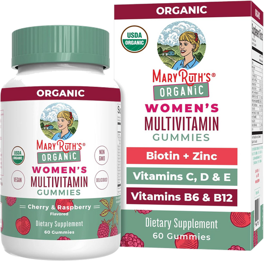 MARYRUTH'S Multivitamin Gummies for Women Ages 14+ | Immune Support | Hair & Skin Health | Reproductive Health | Vitamin A C D E B6 B12 Biotin Zinc Iodine | Organic | Vegan | Non-GMO | 60 Count