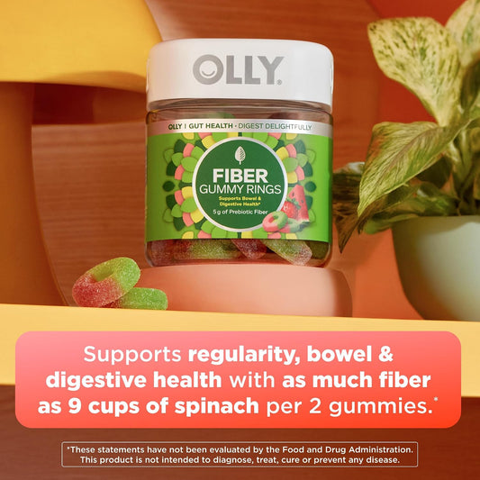 Olly, Fiber Gummy Rings, 5g Fos Prebiotic Fiber, Digestive Health Supplement,* Strawberry Watermelon Flavored, 25 Day Supply, 50 Count