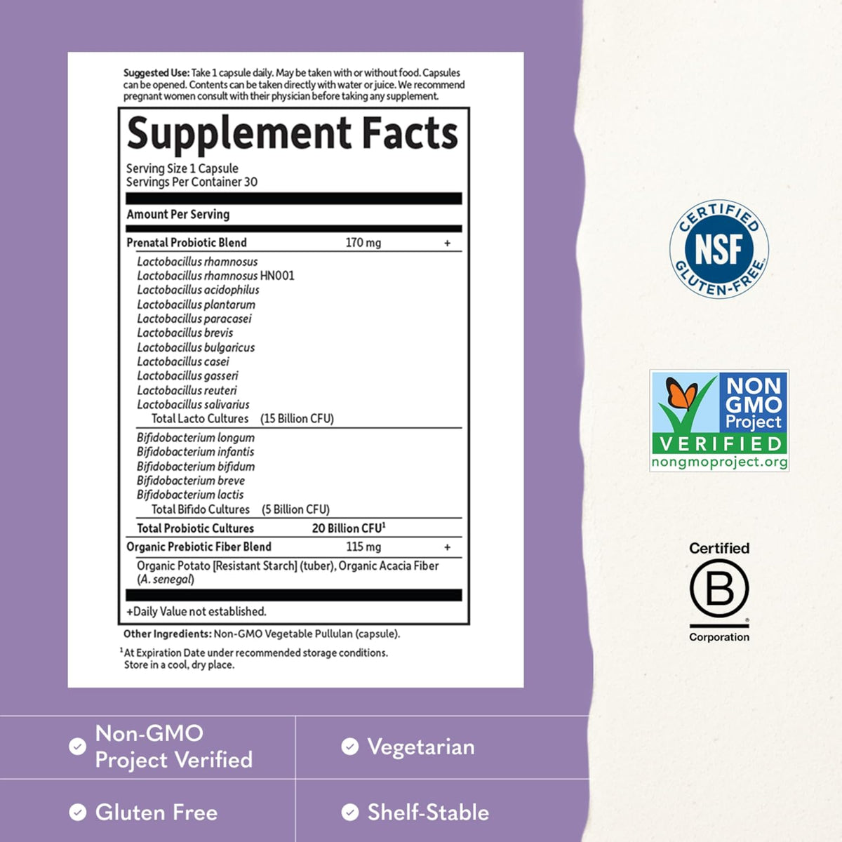 Garden of Life Dr. Formulated Probiotics Once Daily Prenatal - 20 Billion CFU - Dietary Supplement for Mom & Baby - Shelf Stable - 30 Vegetarian Capsules