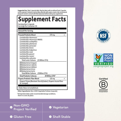 Garden of Life Dr. Formulated Probiotics Once Daily Prenatal - 20 Billion CFU - Dietary Supplement for Mom & Baby - Shelf Stable - 30 Vegetarian Capsules