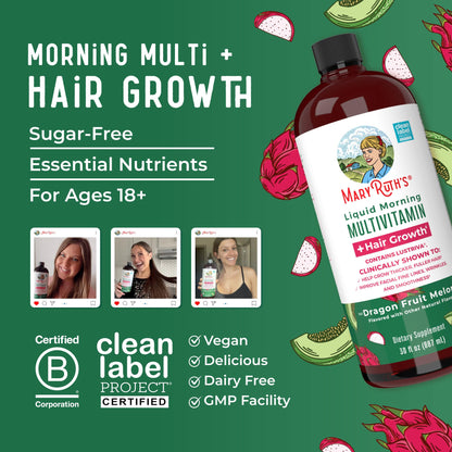 MARYRUTH'S Liquid Multivitamin+Hair Growth | Biotin 10000mcg | Lustriva Hair Growth Supplement | Clinically Tested in Women for Thicker Hair&Facial Wrinkle | Skin Care | Ages 18+
