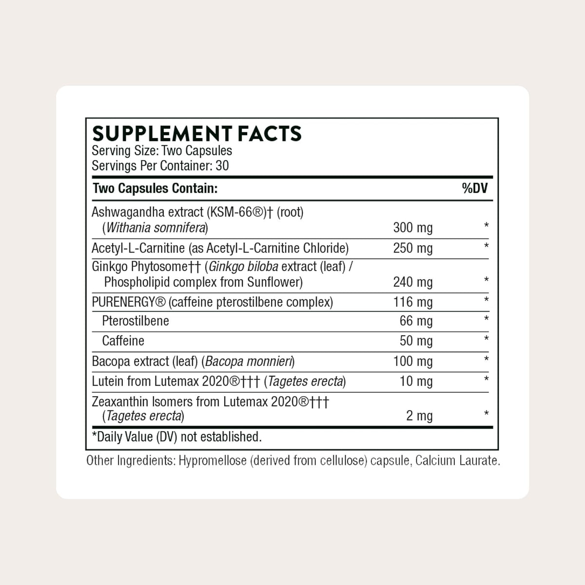 THORNE - Memoractiv - Nootropic Brain Supplement for Focus, Cognitive Function, Creativity & Concentration* - Ashwagandha, Caffeine, Acetyl-L-Carnitine & More - Gluten-Free, Dairy-Free - 60 Capsules