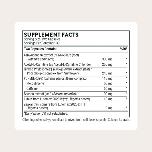 THORNE - Memoractiv - Nootropic Brain Supplement for Focus, Cognitive Function, Creativity & Concentration* - Ashwagandha, Caffeine, Acetyl-L-Carnitine & More - Gluten-Free, Dairy-Free - 60 Capsules